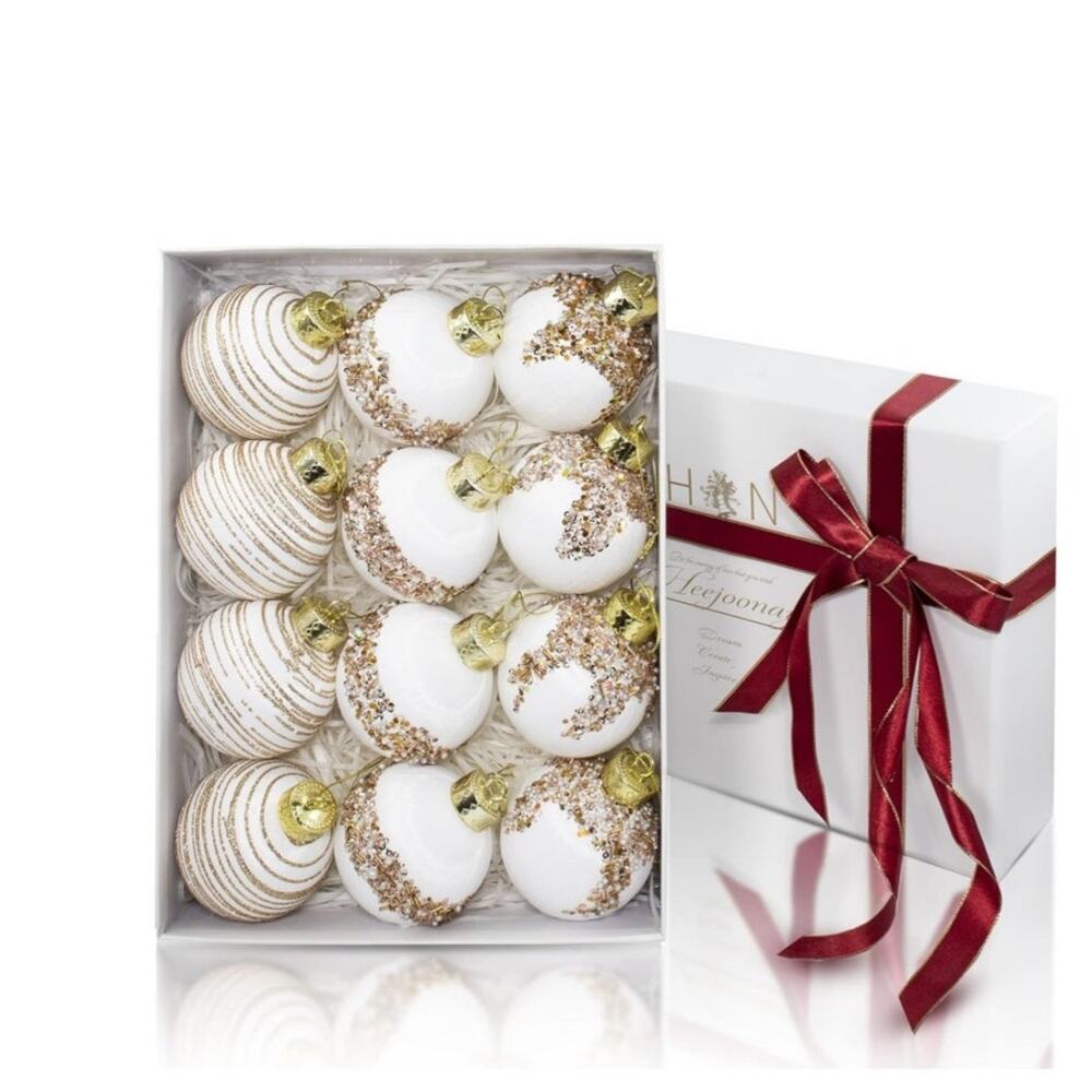 Elegant Silk Christmas Hanging Ball Decorations, 12Pcs 3.15"
